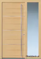 Holztüre mit verglastem Seitenteil und Stossgriff